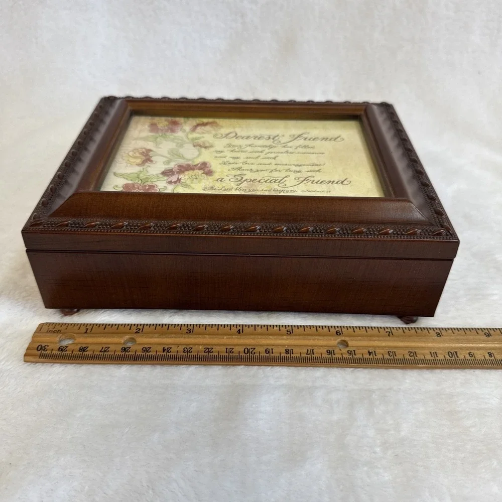 Sankyo Wood Music Jewelry Box What A Friend We Have In Jesus Dearest‎ Friend 8x6